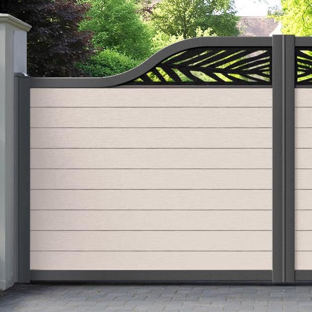 Fusion Palm Curved Top Driveway Gate - Mid Stone - Top Screen