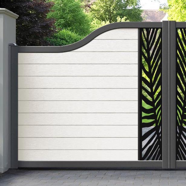 Fusion Palm Curved Top Driveway Gate - Light Stone - Middle Screen