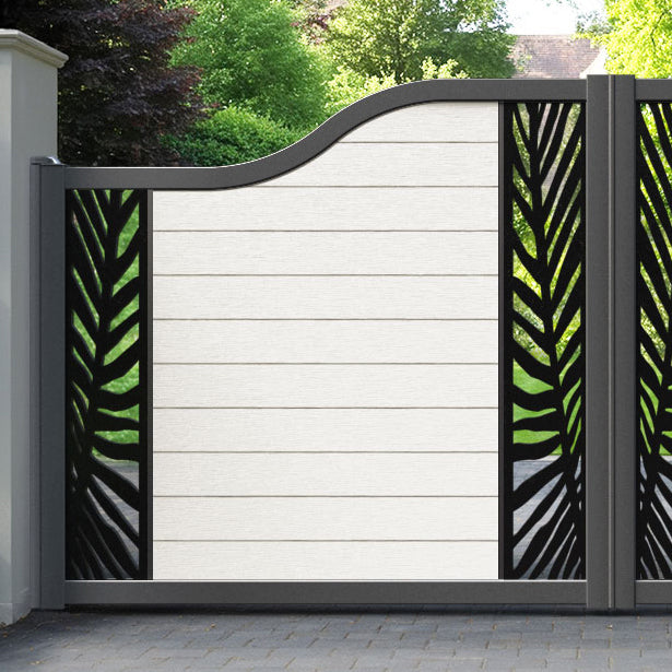 Fusion Palm Curved Top Driveway Gate - Light Stone - Middle & End Screen
