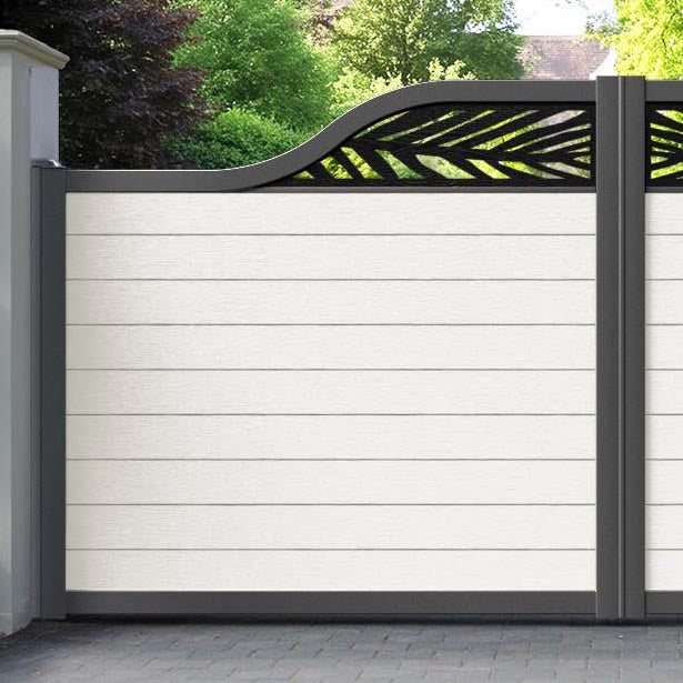 Fusion Palm Curved Top Driveway Gate - Light Stone - Top Screen