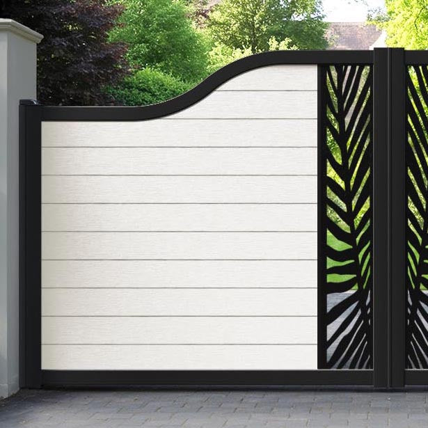 Fusion Palm Curved Top Driveway Gate - Light Stone - Middle Screen