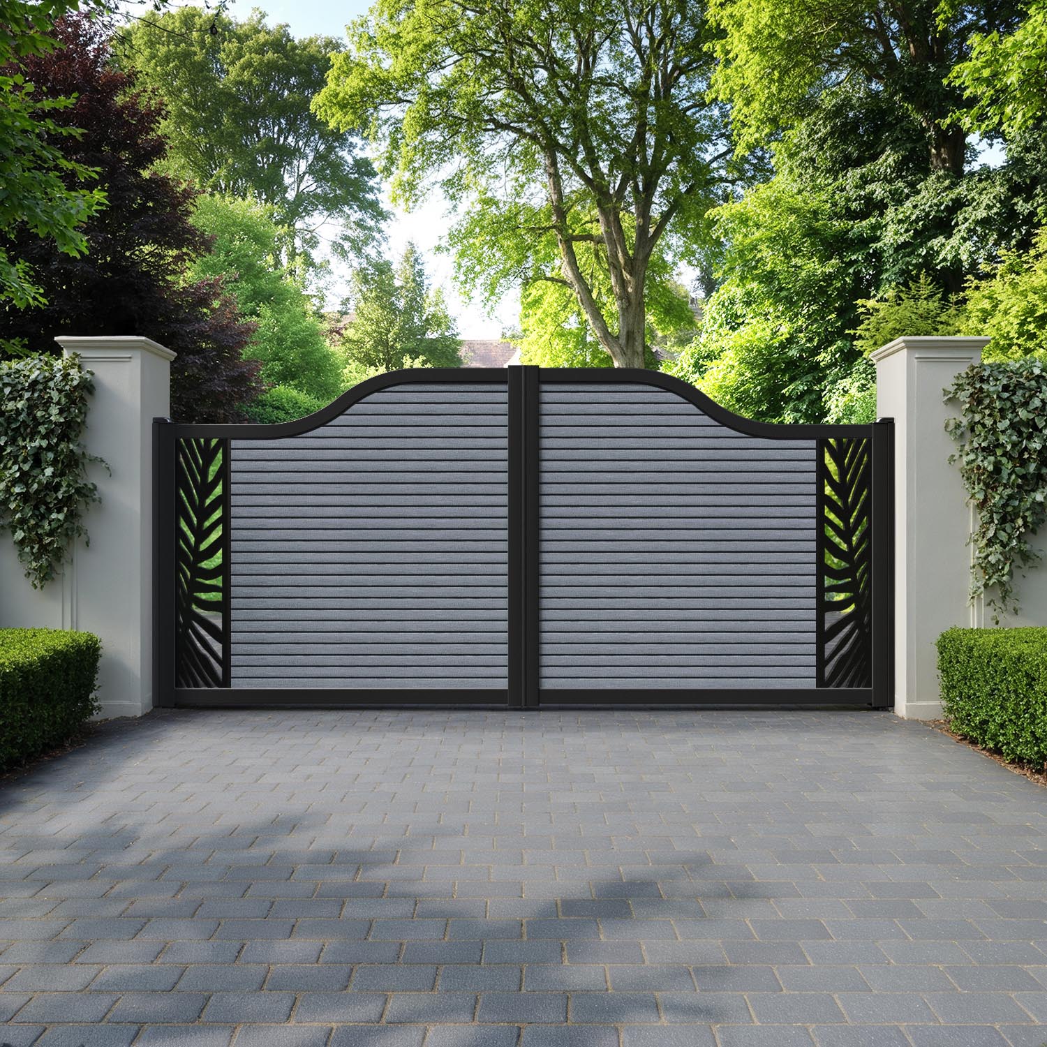 Hudson Palm Curved Top Driveway Gate - Anthracite - End Screen