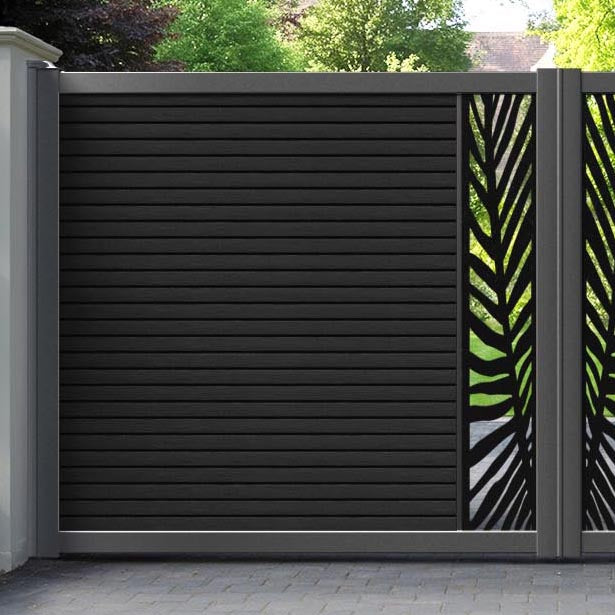Hudson Palm Straight Top Driveway Gate - Black - Middle Screen
