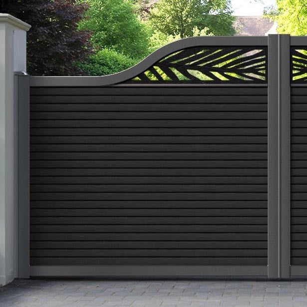 Hudson Palm Curved Top Driveway Gate - Black - Top Screen