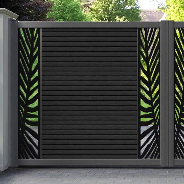 Hudson Palm Straight Top Driveway Gate - Black - Middle & End Screen