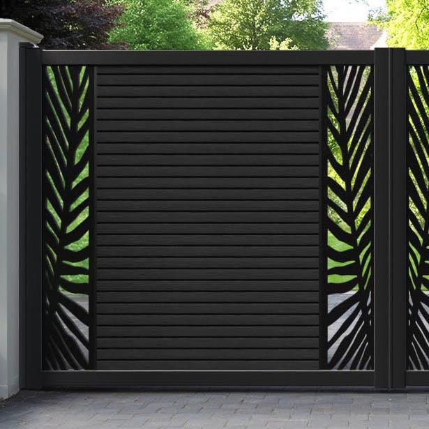 Hudson Palm Straight Top Driveway Gate - Black - Middle & End Screen