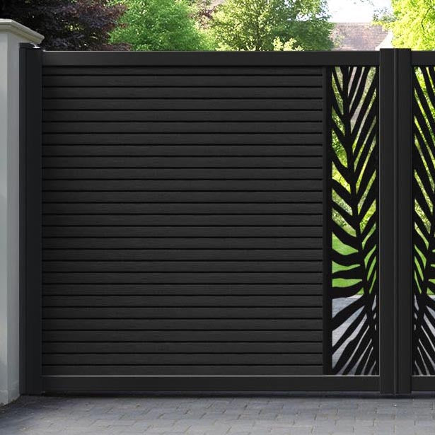 Hudson Palm Straight Top Driveway Gate - Black - Middle Screen
