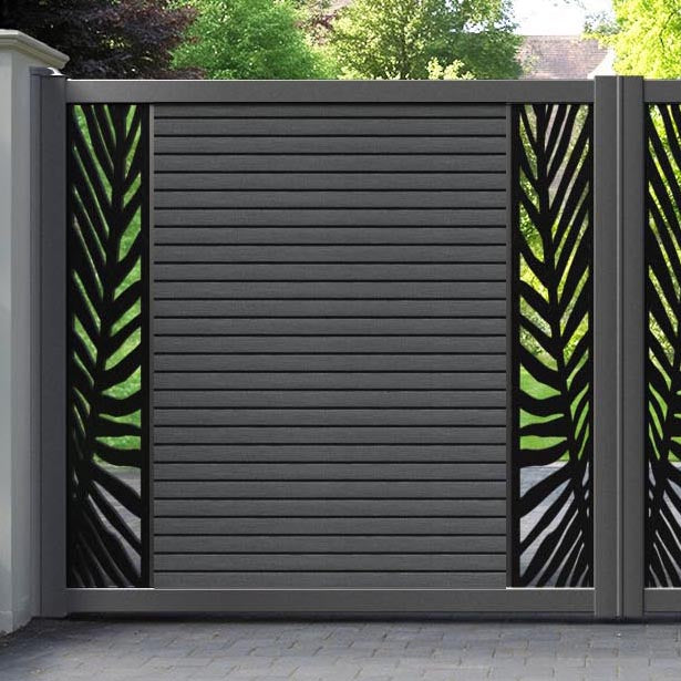 Hudson Palm Straight Top Driveway Gate - Dark Grey - Middle & End Screen