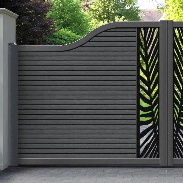 Hudson Palm Curved Top Driveway Gate - Dark Grey - Middle Screen