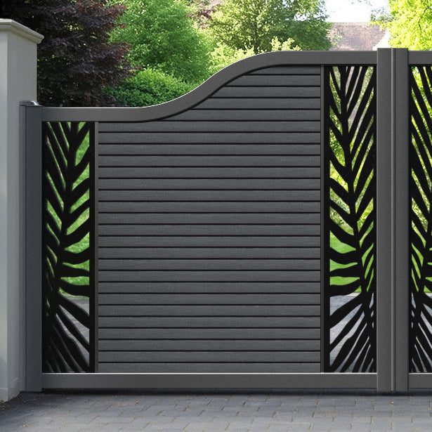 Hudson Palm Curved Top Driveway Gate - Dark Grey - Middle & End Screen
