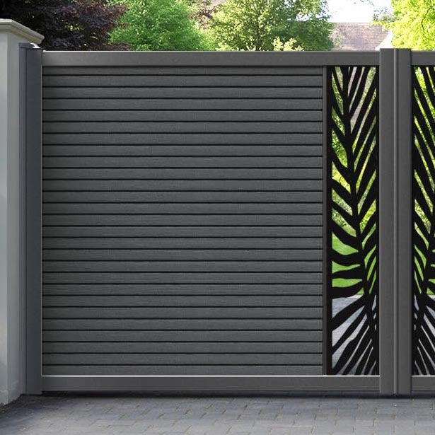 Hudson Palm Straight Top Driveway Gate - Dark Grey - Middle Screen