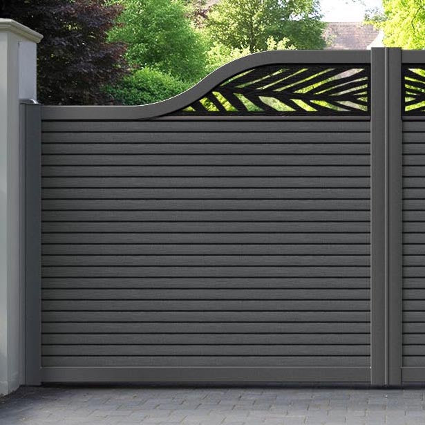 Hudson Palm Curved Top Driveway Gate - Dark Grey - Top Screen
