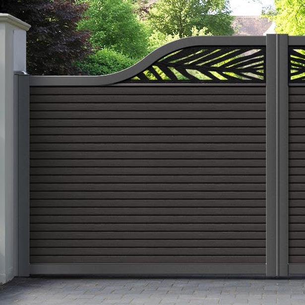 Hudson Palm Curved Top Driveway Gate - Dark Oak - Top Screen