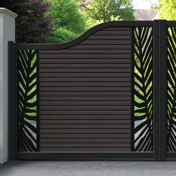 Hudson Palm Curved Top Driveway Gate - Dark Oak - Middle & End Screen