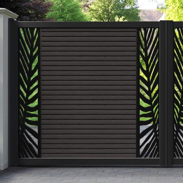 Hudson Palm Straight Top Driveway Gate - Dark Oak - Middle & End Screen