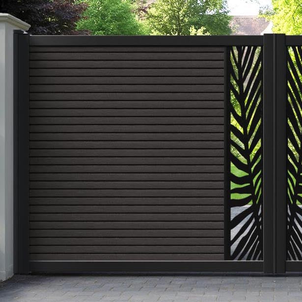 Hudson Palm Straight Top Driveway Gate - Dark Oak - Middle Screen
