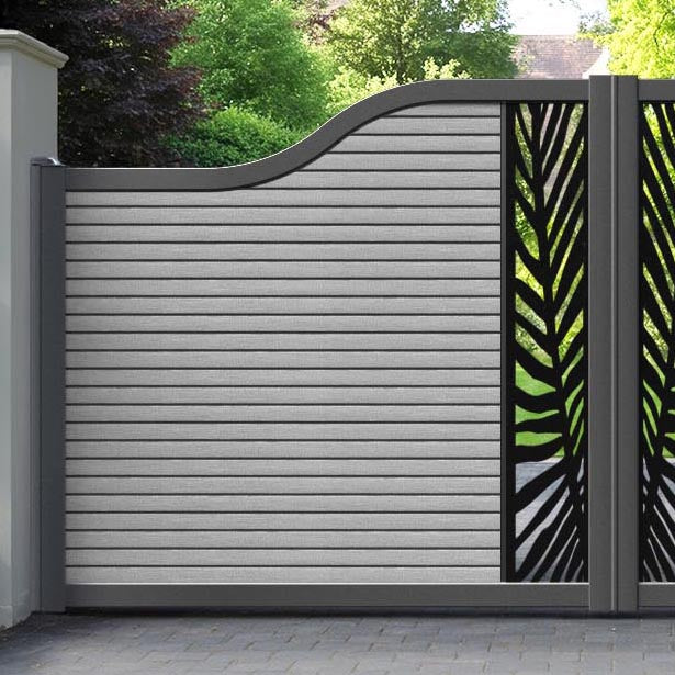 Hudson Palm Curved Top Driveway Gate - Light Grey - Middle Screen