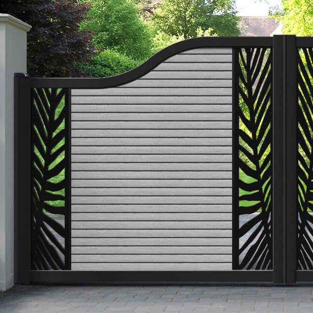 Hudson Palm Curved Top Driveway Gate - Light Grey - Middle & End Screen