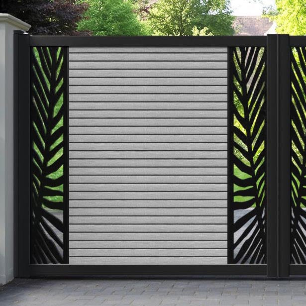 Hudson Palm Straight Top Driveway Gate - Light Grey - Middle & End Screen