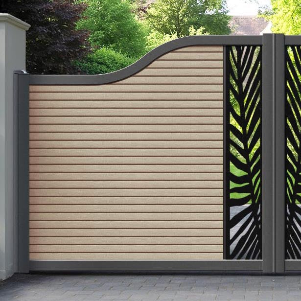 Hudson Palm Curved Top Driveway Gate - Light Oak - Middle Screen