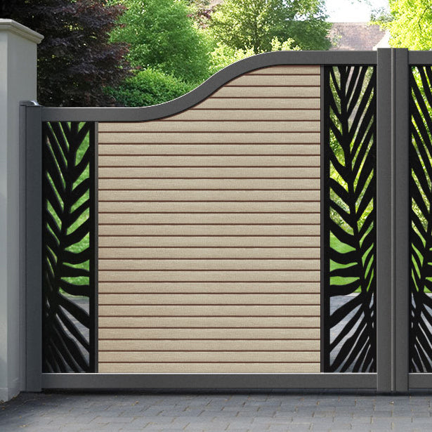 Hudson Palm Curved Top Driveway Gate - Light Oak- Middle & End Screen