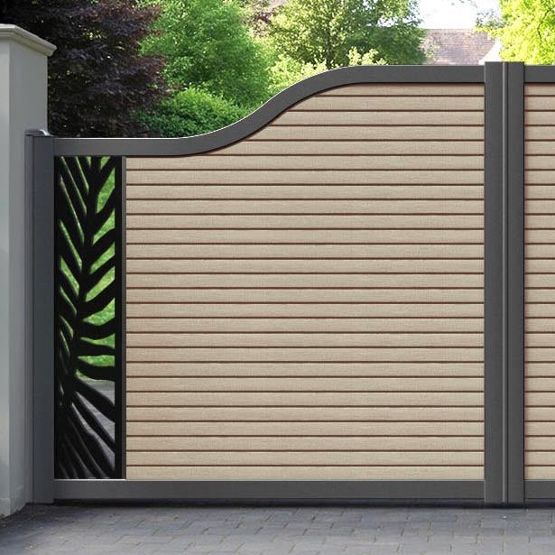 Hudson Palm Curved Top Driveway Gate - Light Oak- End Screen