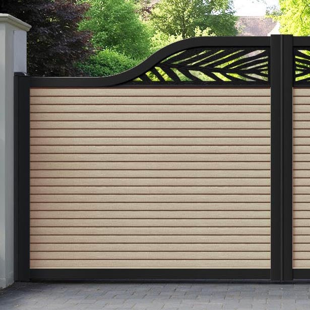 Hudson Palm Curved Top Driveway Gate - Light Oak- Top Screen