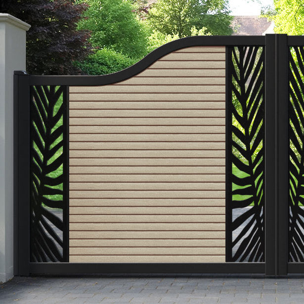 Hudson Palm Curved Top Driveway Gate - Light Oak- Middle & End Screen