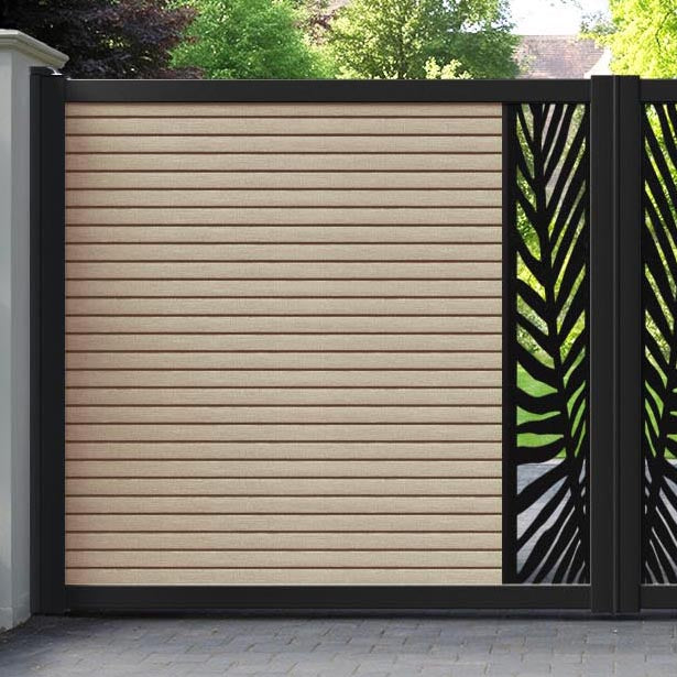 Hudson Palm Straight Top Driveway Gate - Light Oak- Middle Screen