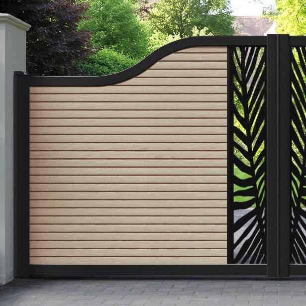 Hudson Palm Curved Top Driveway Gate - Light Oak - Middle Screen