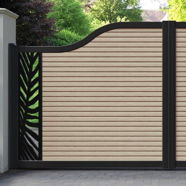 Hudson Palm Curved Top Driveway Gate - Light Oak- End Screen