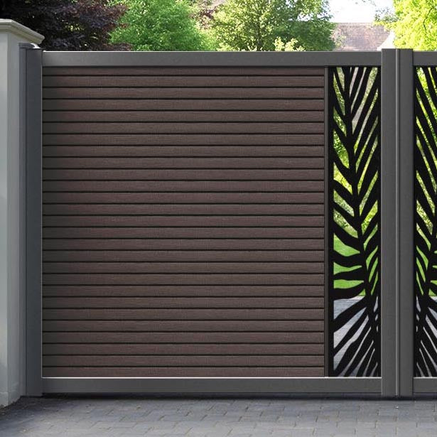 Hudson Palm Straight Top Driveway Gate - Mid Brown - Middle Screen
