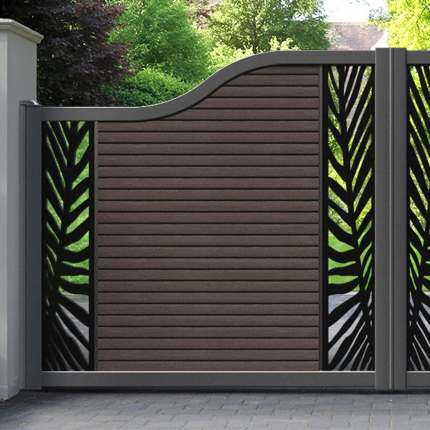 Hudson Palm Curved Top Driveway Gate - Mid Brown - Middle & End Screen