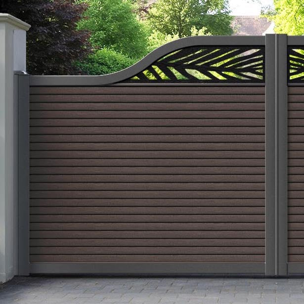 Hudson Palm Curved Top Driveway Gate - Mid Brown - Top Screen