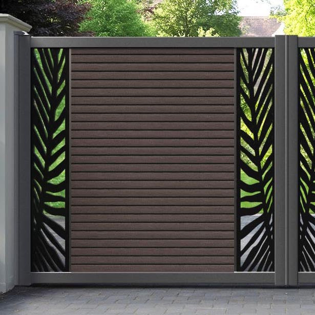 Hudson Palm Straight Top Driveway Gate - Mid Brown - Middle & End Screen