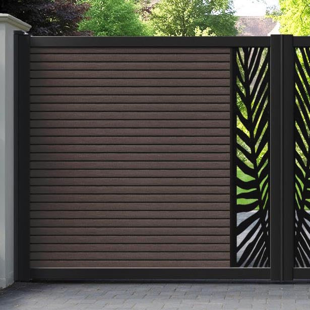 Hudson Palm Straight Top Driveway Gate - Mid Brown - Middle Screen