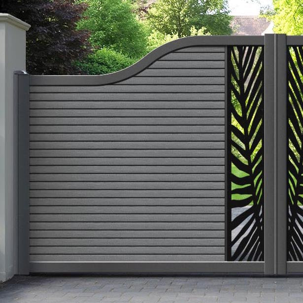 Hudson Palm Curved Top Driveway Gate - Mid Grey - Middle Screen