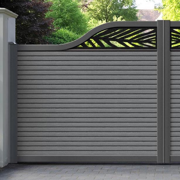 Hudson Palm Curved Top Driveway Gate - Mid Grey - Top Screen