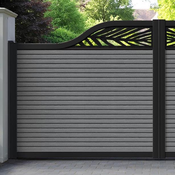Hudson Palm Curved Top Driveway Gate - Mid Grey - Top Screen