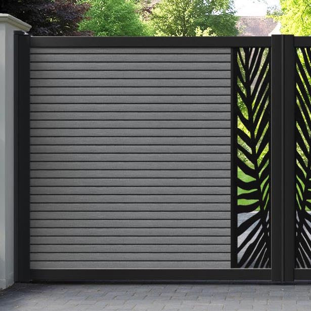 Hudson Palm Straight Top Driveway Gate - Mid Grey - Middle Screen