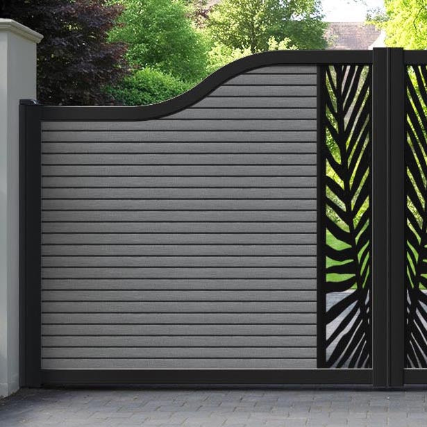 Hudson Palm Curved Top Driveway Gate - Mid Grey - Middle Screen