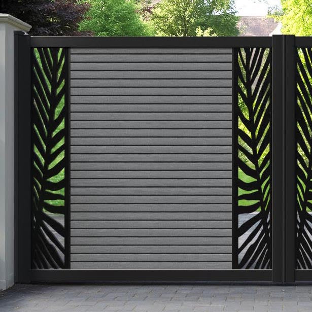 Hudson Palm Straight Top Driveway Gate - Mid Grey - Middle & End Screen