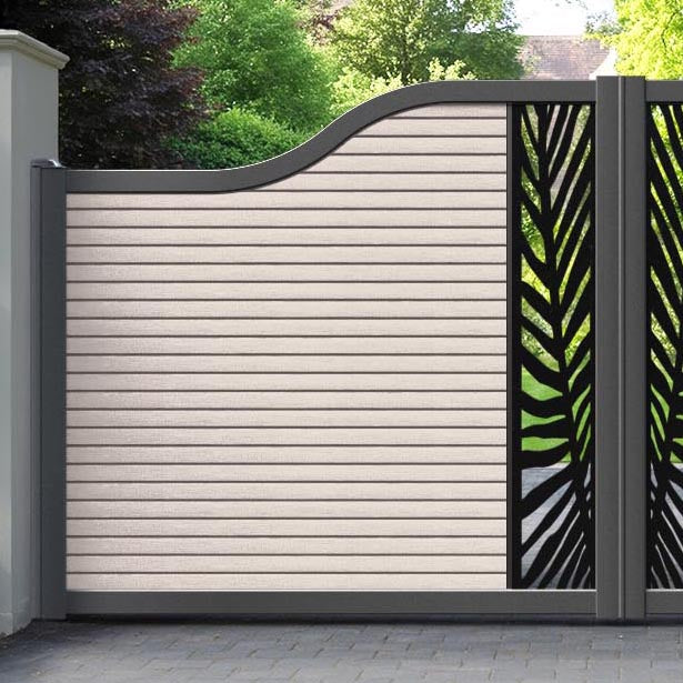 Hudson Palm Curved Top Driveway Gate - Mid Stone - Middle Screen
