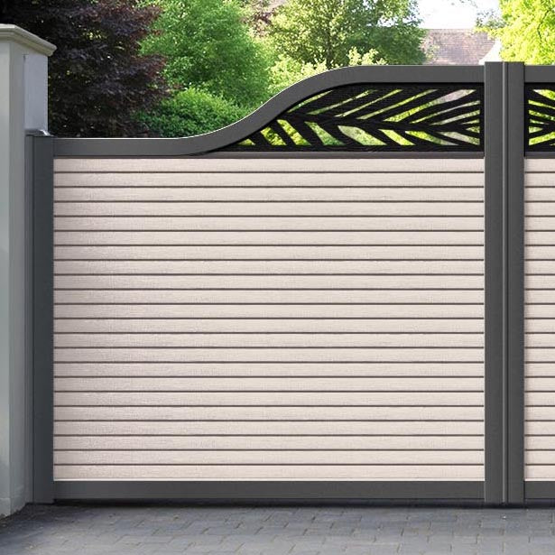 Hudson Palm Curved Top Driveway Gate - Mid Stone - Top Screen