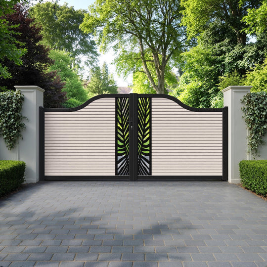 Hudson Palm Curved Top Driveway Gate - Mid Stone - Middle Screen