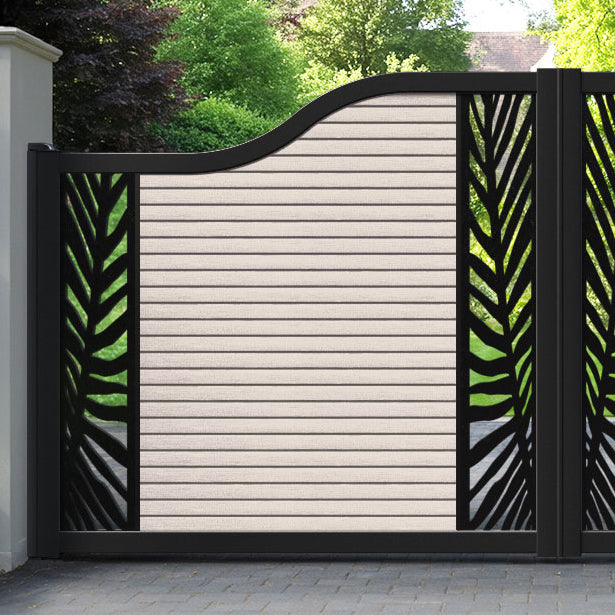 Hudson Palm Curved Top Driveway Gate - Mid Stone - Middle & End Screen