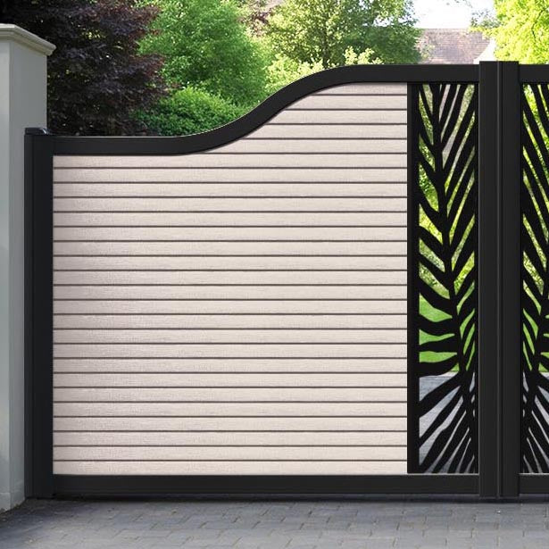 Hudson Palm Curved Top Driveway Gate - Mid Stone - Middle Screen