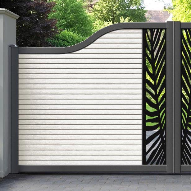 Hudson Palm Curved Top Driveway Gate - Light Stone - Middle Screen