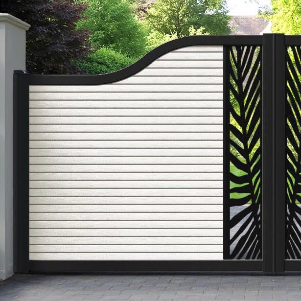 Hudson Palm Curved Top Driveway Gate - Light Stone - Middle Screen
