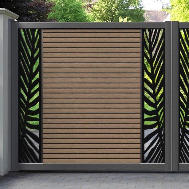 Hudson Palm Straight Top Driveway Gate - Teak - Middle & End Screen